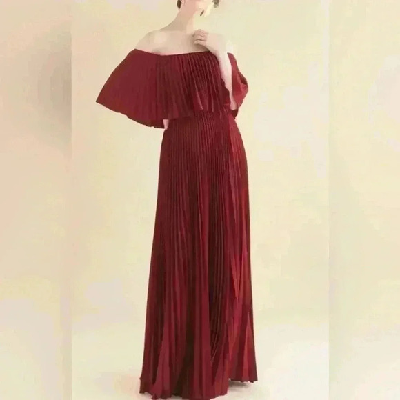 Chicwish Dancing Till Dawn Off-Shoulder Pleated Maxi Dress In Wine Size XS/S - Picture 2 of 14